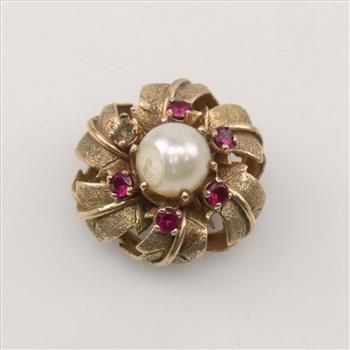 14kt Gold Pearl And Ruby Pendant