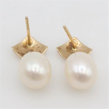14kt Gold Pearl Dangle Earrings