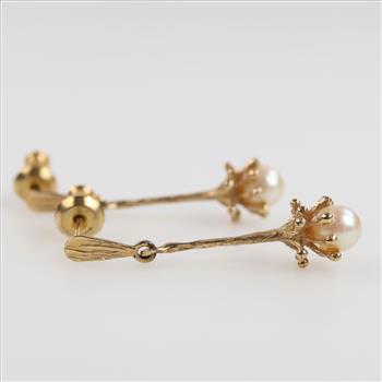 14kt Gold Pearl Dangle Earrings