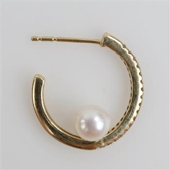 14kt Gold Pearl Diamond Accent Hoop Earring