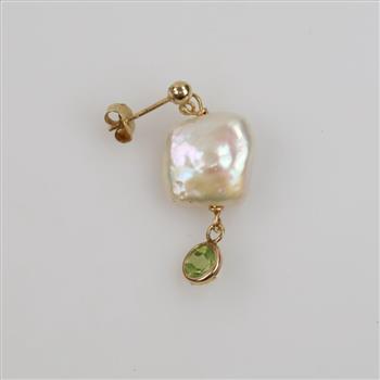 14kt Gold Pearl Green Stone Dangle Earring