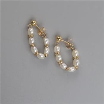 14kt Gold Pearl Hoop Earrings