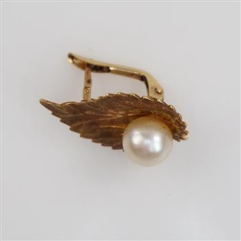 14kt Gold Pearl Leaf Drop Earring
