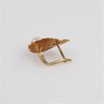 14kt Gold Pearl Leaf Drop Earring