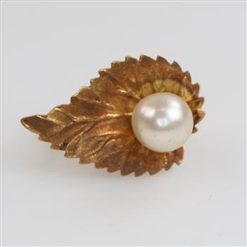 14kt Gold Pearl Leaf Drop Earring