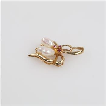 14kt Gold Pearl Pink Stone Accent Pendant