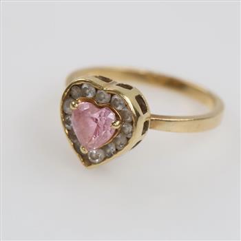 14kt Gold Pink And Clear Stone Ring