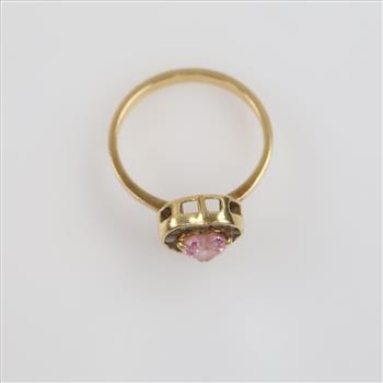 14kt Gold Pink And Clear Stone Ring