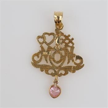 14kt Gold Pink Stone #1 Mom Pendant