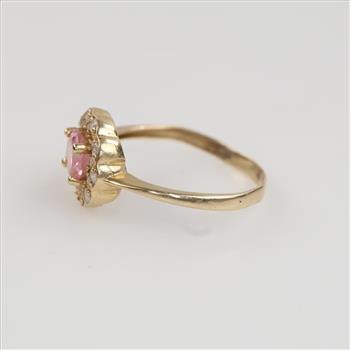 14kt Gold Pink Stone Clear Stone Accent Ring