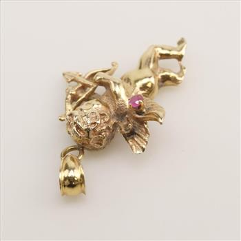 14kt Gold Pink Stone Cupid Pendant