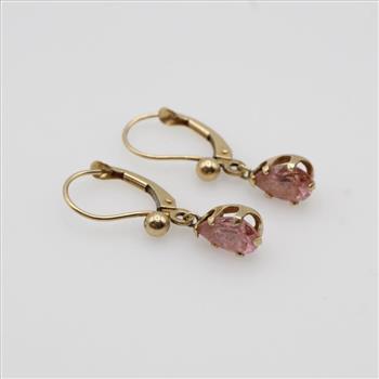 14kt Gold Pink Stone Dangle Earrings