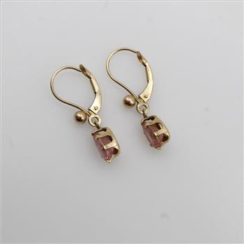14kt Gold Pink Stone Dangle Earrings