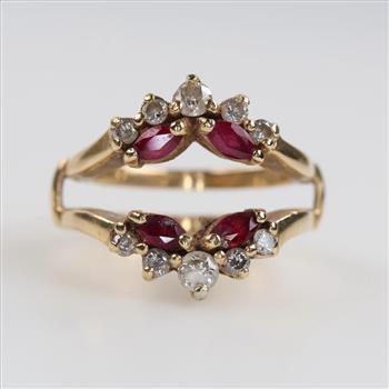 14kt Gold Pink Stone Diamond Accent Ring Enhancement Band