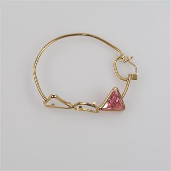 14kt Gold Pink Stone Hollow Hoop Earring