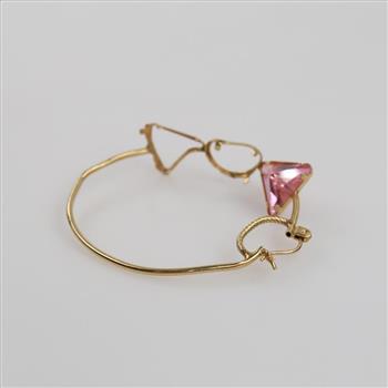 14kt Gold Pink Stone Hollow Hoop Earring