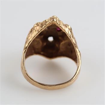 14kt Gold Pink Stone Lion Head Ring