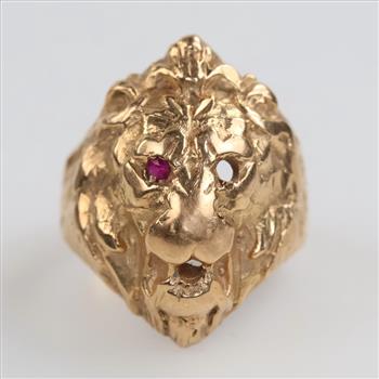 14kt Gold Pink Stone Lion Head Ring