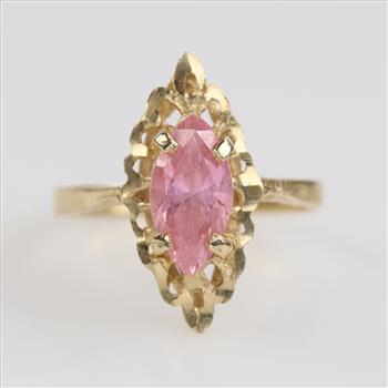14kt Gold Pink Tourmaline Stone Filigree Ring