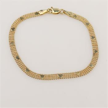 14kt Gold Popcorn Link Heart Bracelet