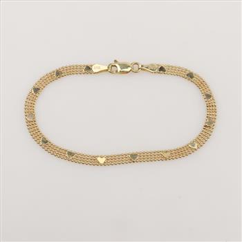 14kt Gold Popcorn Link Heart Bracelet
