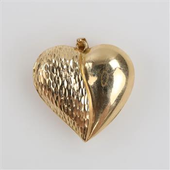 14kt Gold Puffed Heart Hollow Pendant