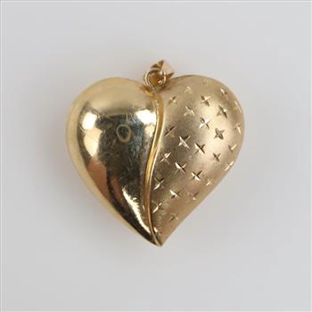 14kt Gold Puffed Heart Hollow Pendant