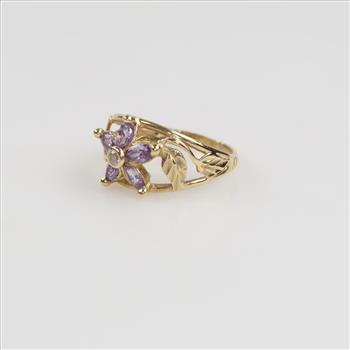 14kt Gold Purple & Clear Stone Flower Ring