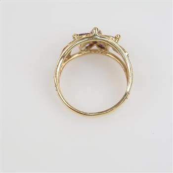 14kt Gold Purple & Clear Stone Flower Ring