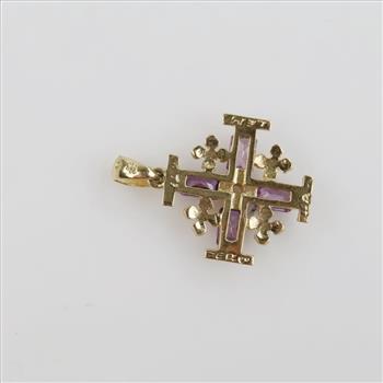 14kt Gold Purple Gass And Clear Stone Pendant