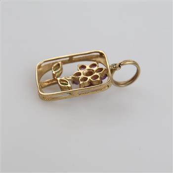 14kt Gold Purple & Green Stone Flower Pendant