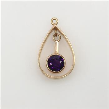 14kt Gold Purple Stone Tear Drop Pendant
