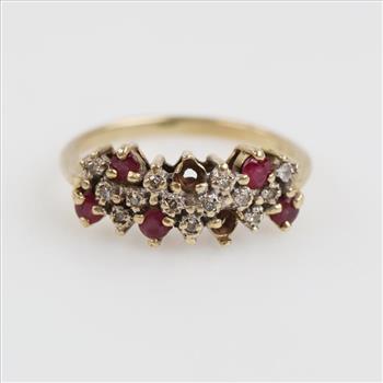 14kt Gold Red And Clear Stone Ring