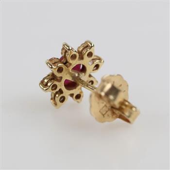 14kt Gold Red And Clear Stone Single Earring