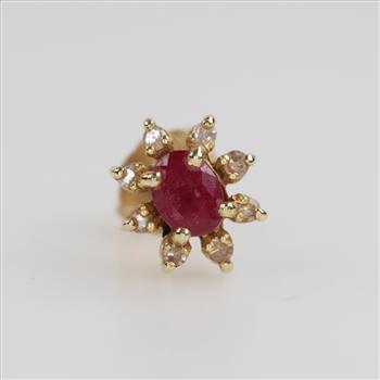 14kt Gold Red And Clear Stone Single Earring
