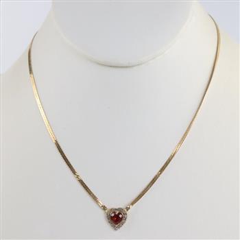 14kt Gold Red Heart Diamond Accent Necklace