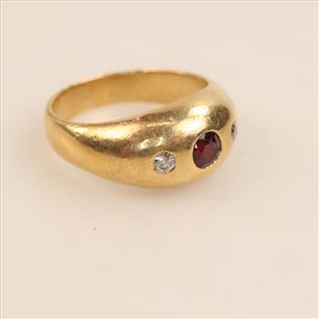 14kt Gold Red Stone Diamond Accent Dome Ring