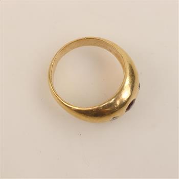 14kt Gold Red Stone Diamond Accent Dome Ring