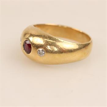 14kt Gold Red Stone Diamond Accent Dome Ring
