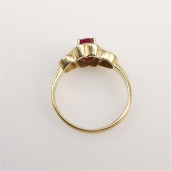 14kt Gold Red Stone Diamond Accent Ring