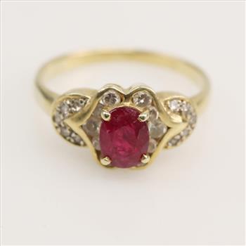 14kt Gold Red Stone Diamond Accent Ring