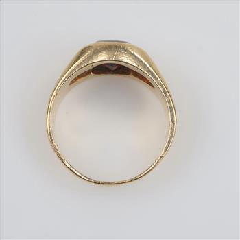 14kt Gold Red Stone Diamond Accent Signet Ring