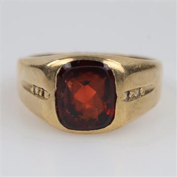 14kt Gold Red Stone Diamond Accent Signet Ring