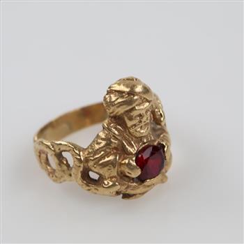 14kt Gold Red Stone Ring