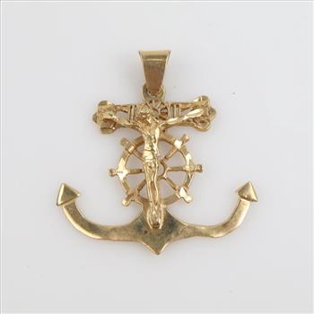 14kt Gold Religious Anchor Pendant