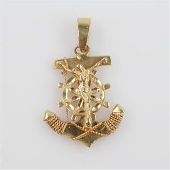 14kt Gold Religious Anchor Pendant