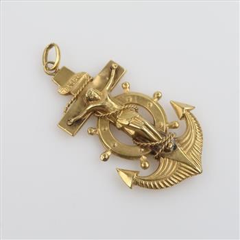 14kt Gold Religious Anchor Pendant