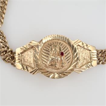 14kt Gold Religious Double Chain Bracelet