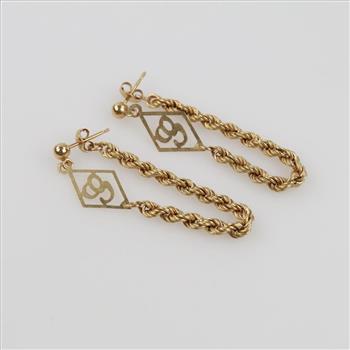 14kt Gold Rope Chain Dangle Stud Earrings