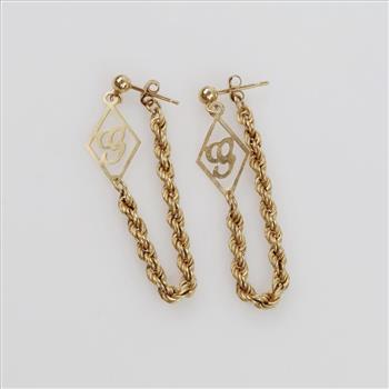 14kt Gold Rope Chain Dangle Stud Earrings